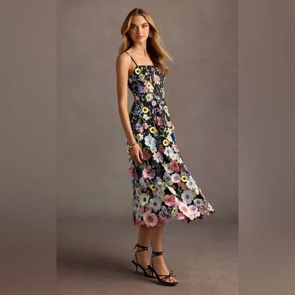 Azazie Atelier Nia Black And Multi Floral Midi Dress - Picture 2 of 10